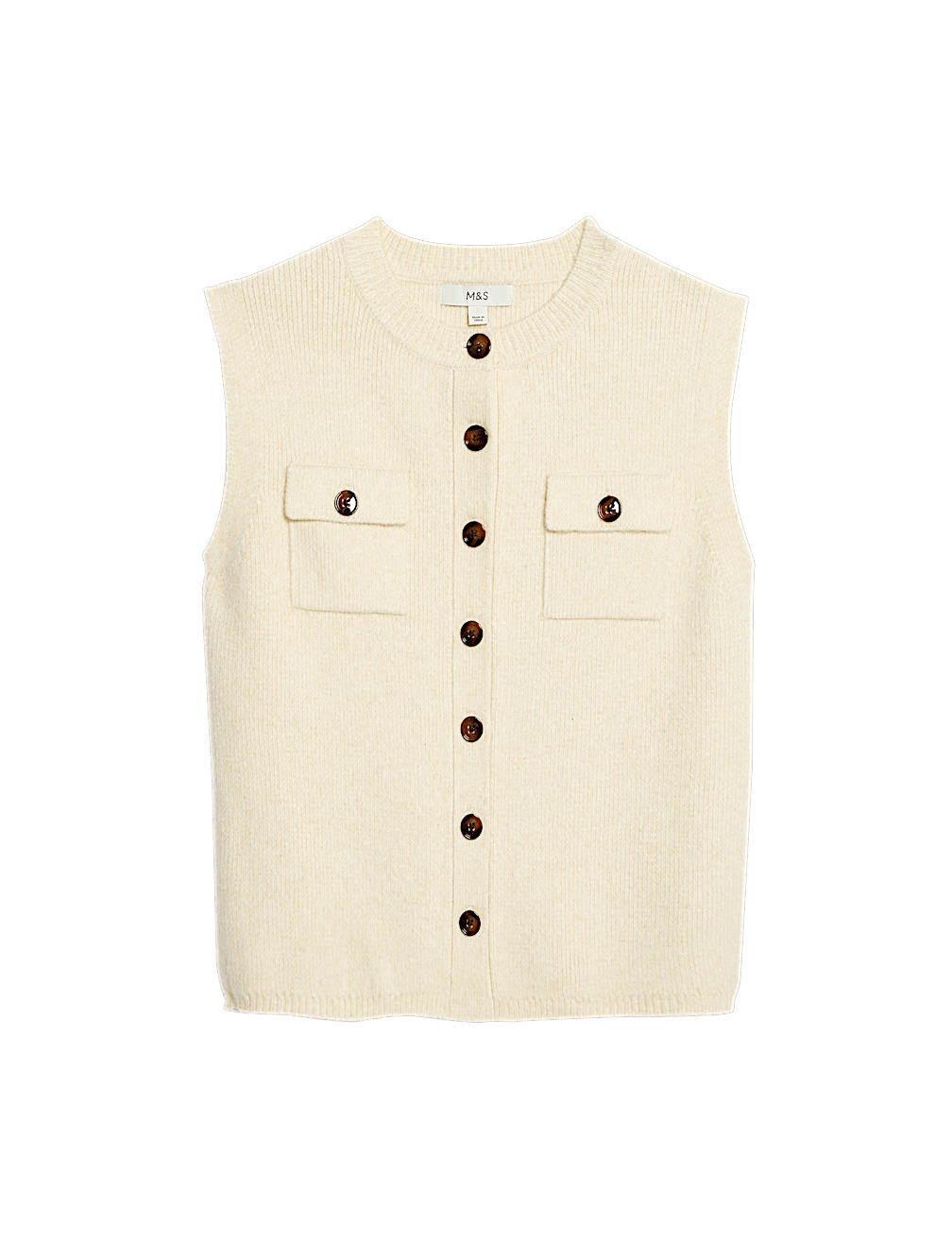 Cloud-Yarn Pocket Crew Neck Knitted Waistcoat