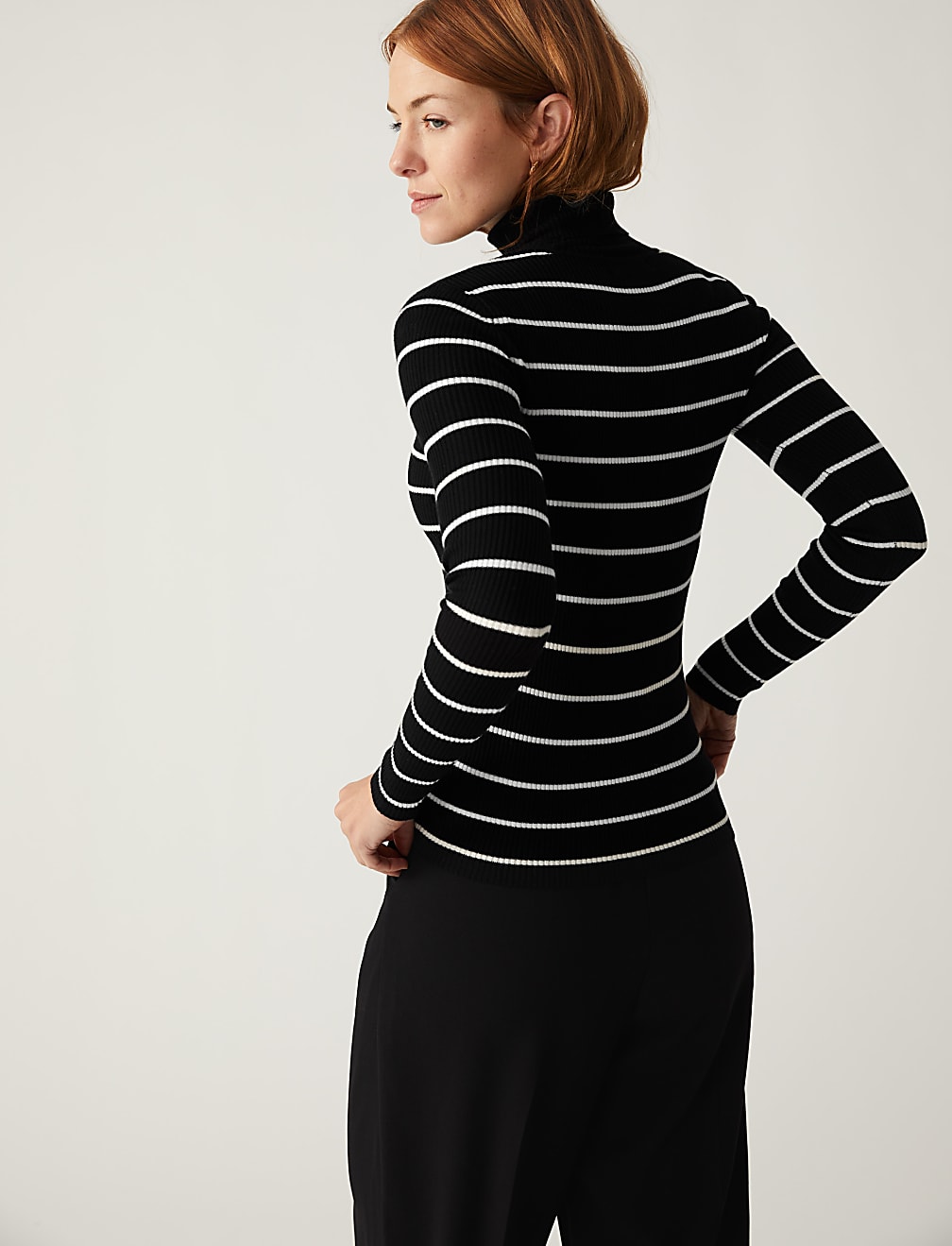 Striped Ribbed Roll Neck Jumper
