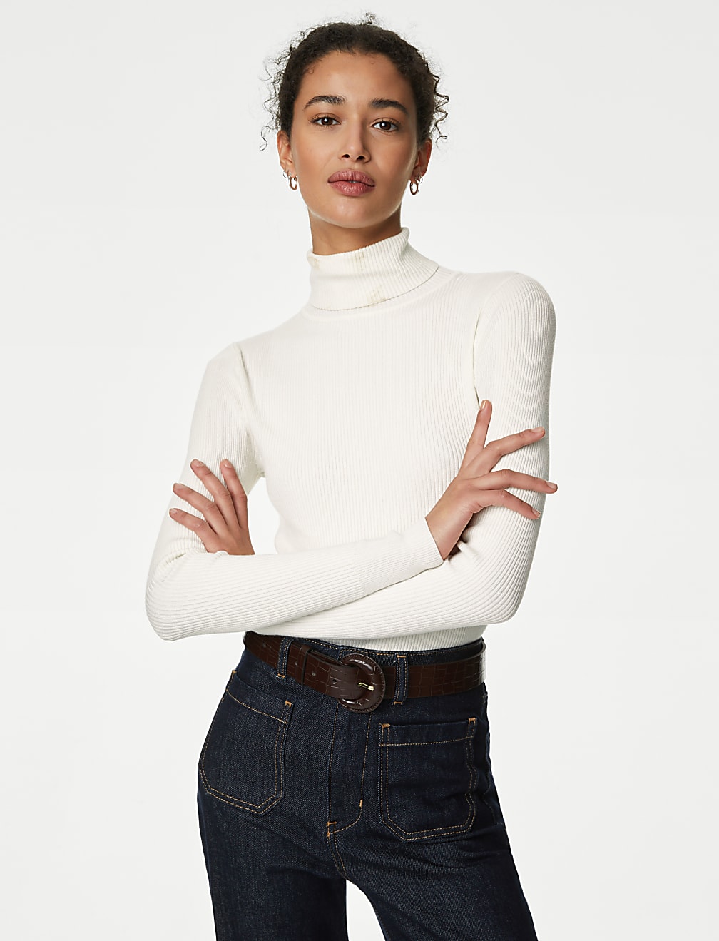 Viscose Mix Textured High Neck Jumper