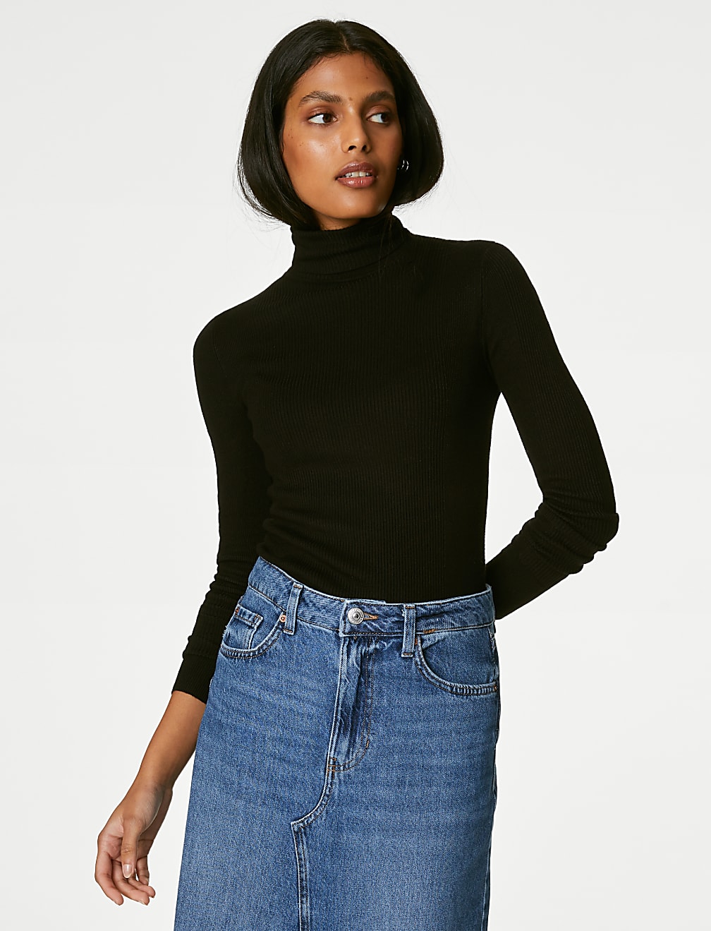 Viscose Mix Textured High Neck Jumper