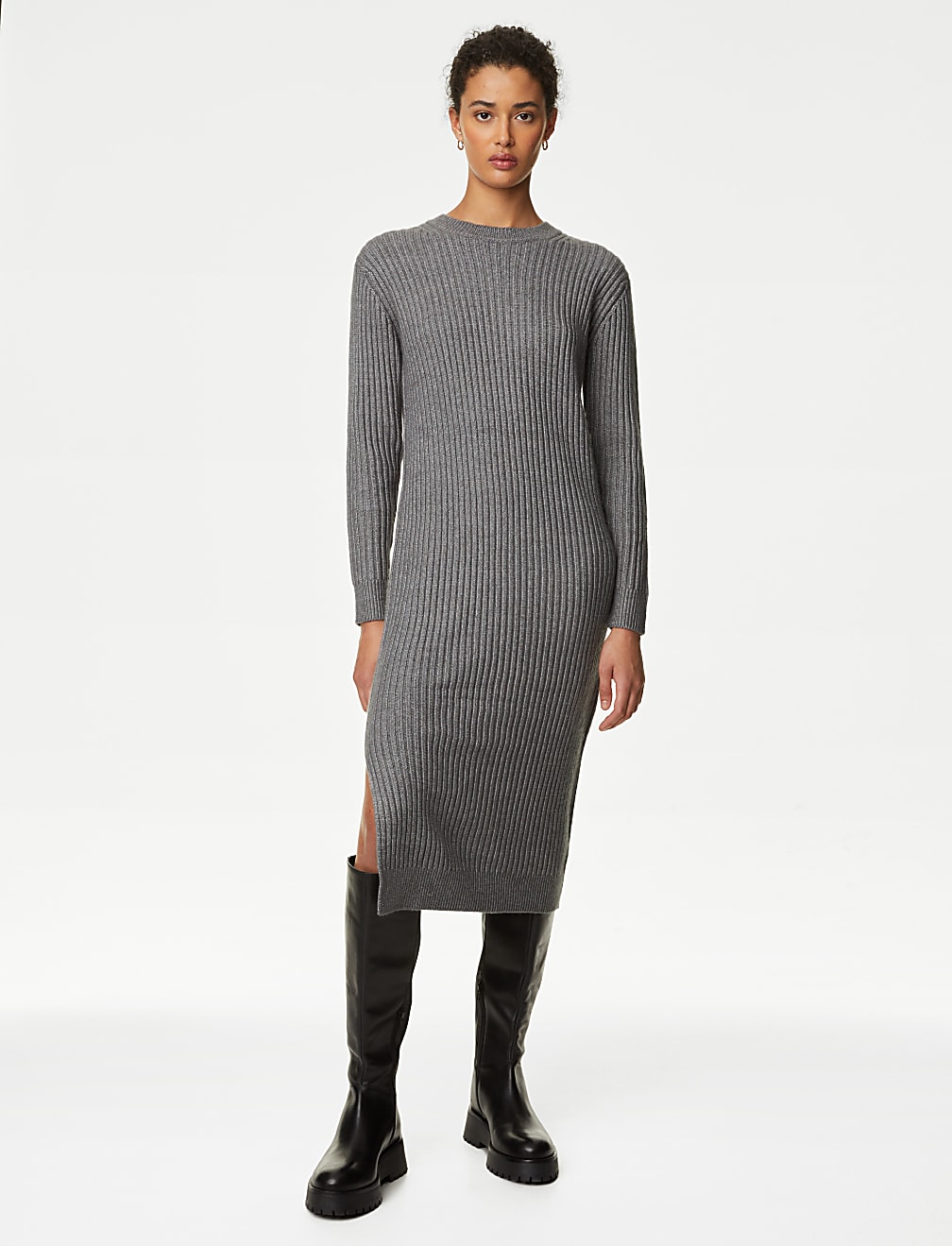 Ribbed Knitted Midi Dress