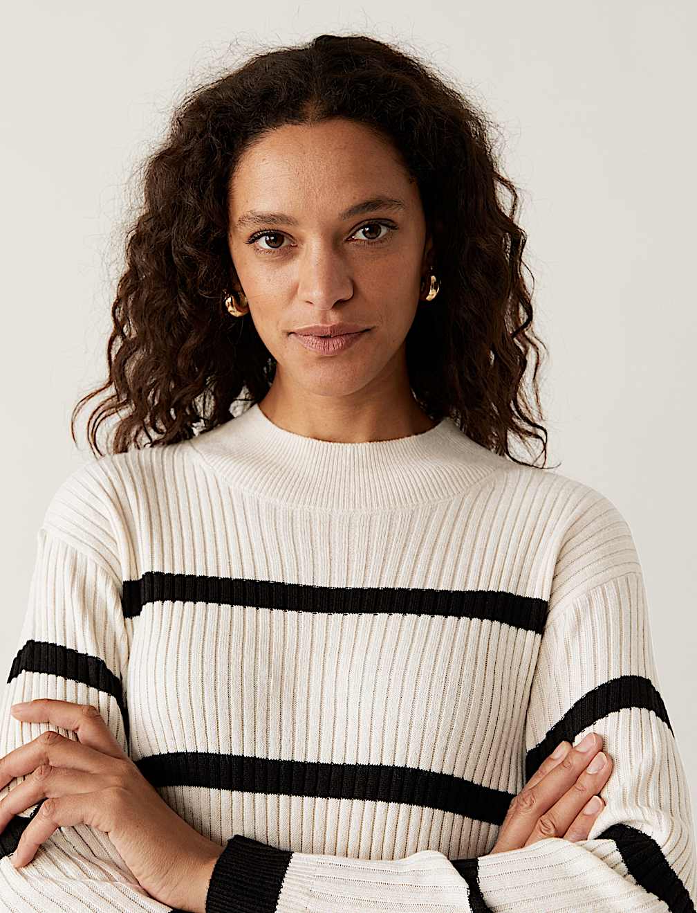 Striped Funnel Neck Relaxed Longline Jumper