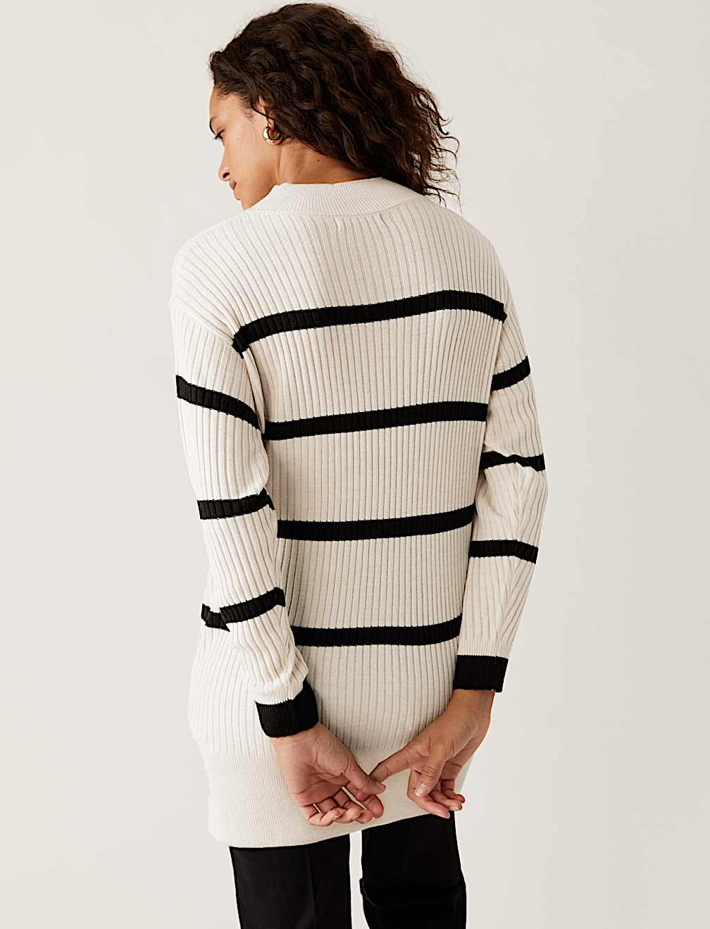 Striped Funnel Neck Relaxed Longline Jumper