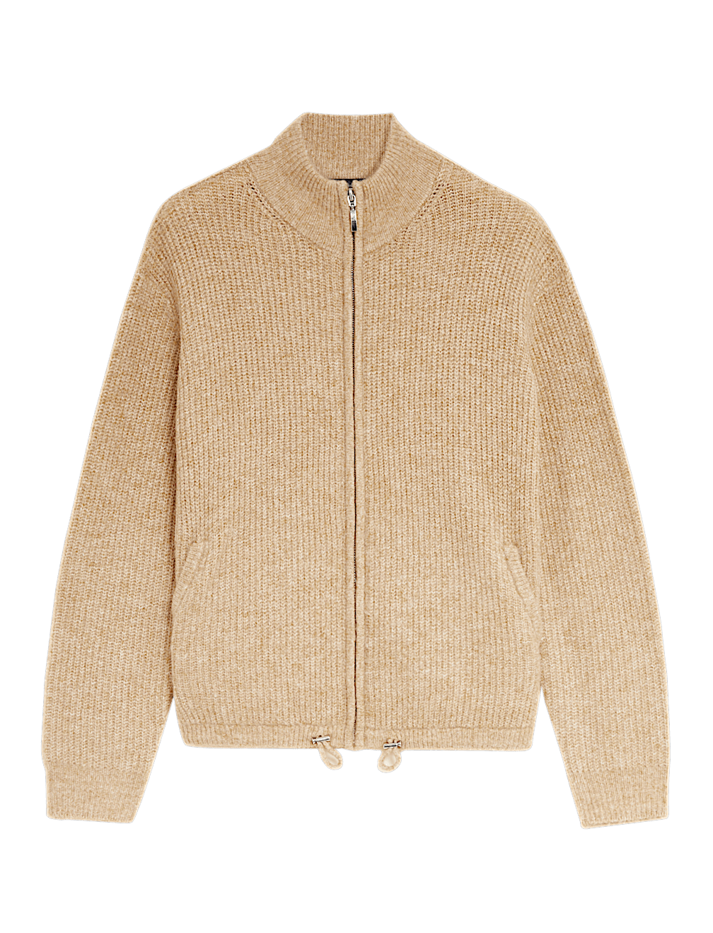 Ribbed Funnel Neck Zip Up Cardigan