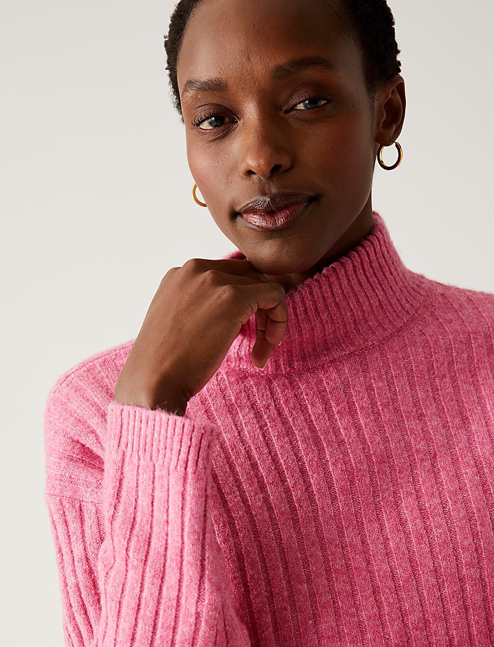 Ribbed Funnel Neck Longline Jumper