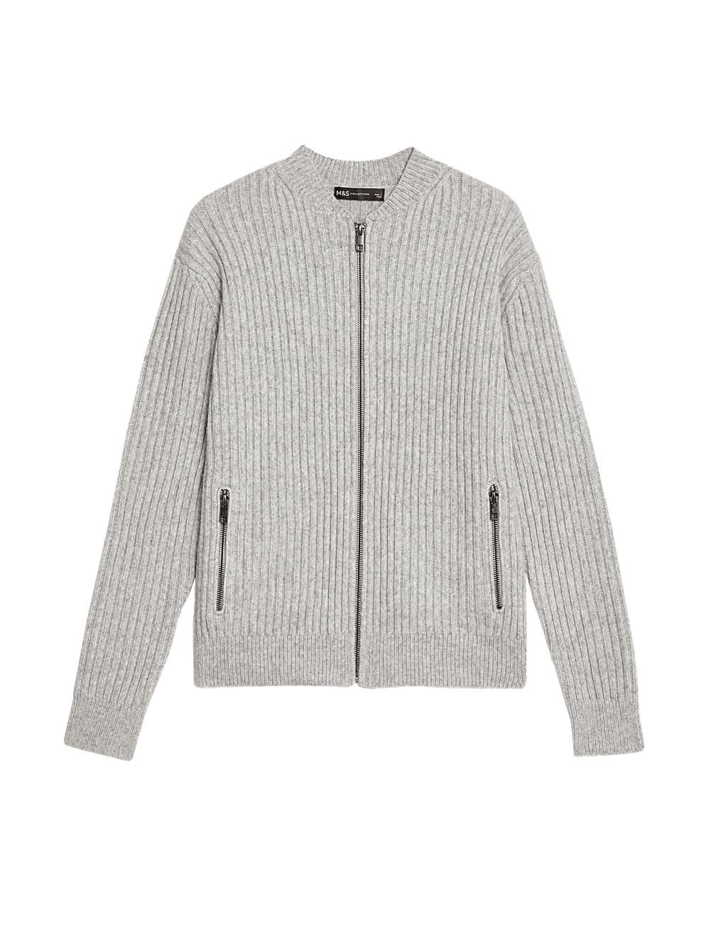 Knitted Ribbed Crew Neck Cardigan