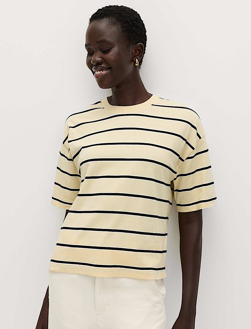 Pure Cotton Striped Relaxed Boxy T-Shirt