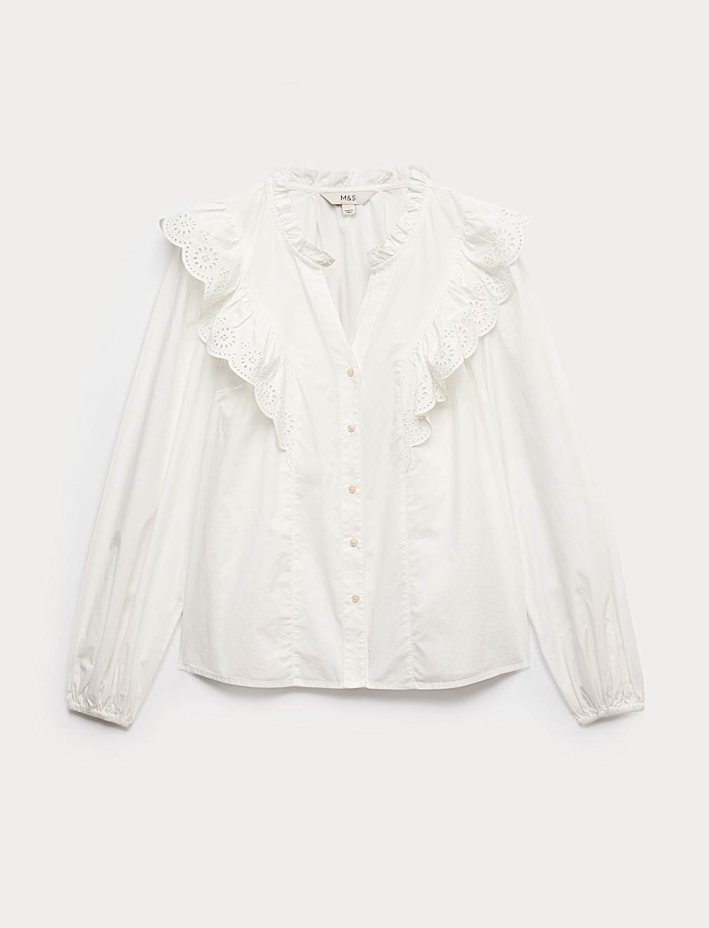 Pure Cotton Broderie Long Sleeve Blouse