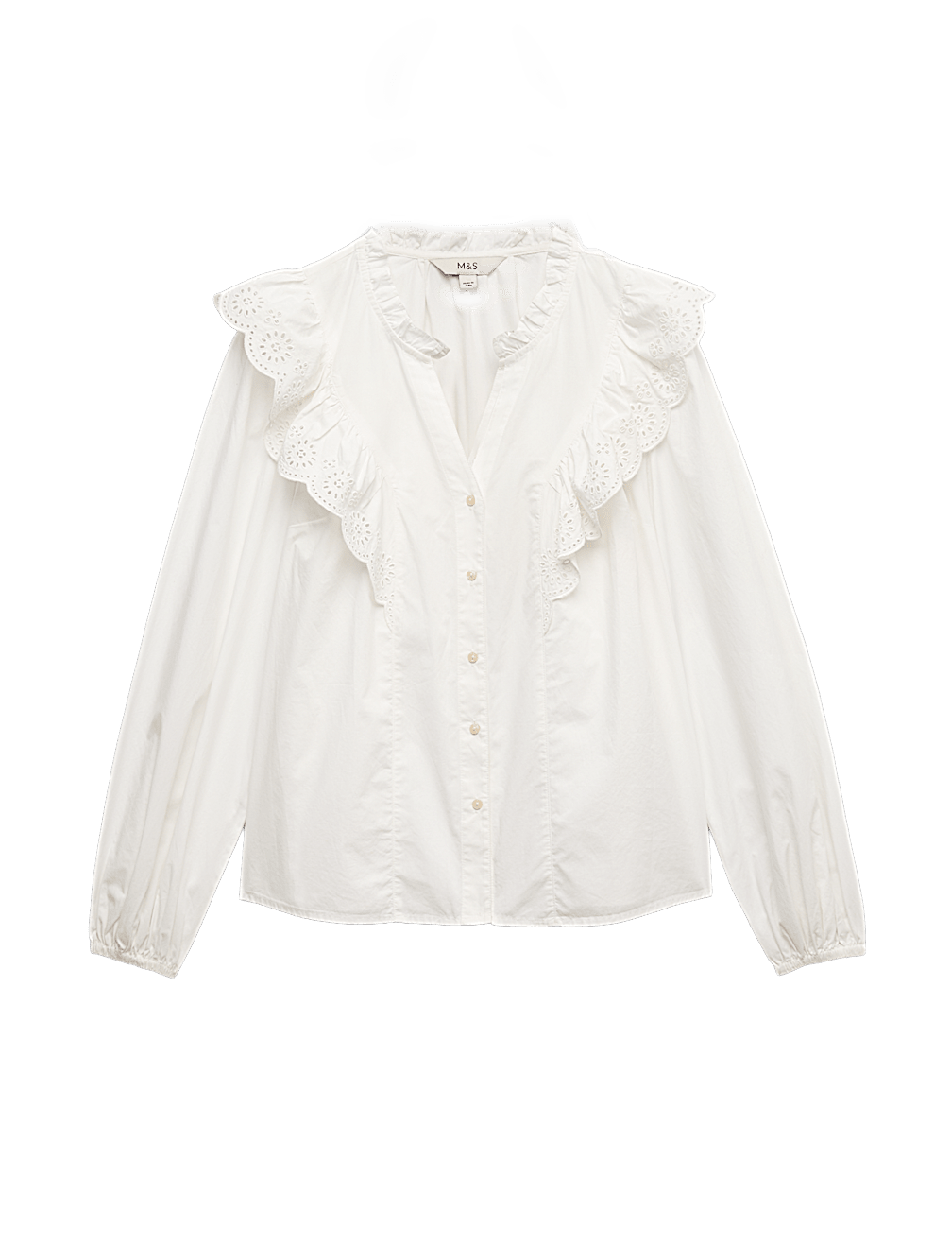 Pure Cotton Broderie Long Sleeve Blouse