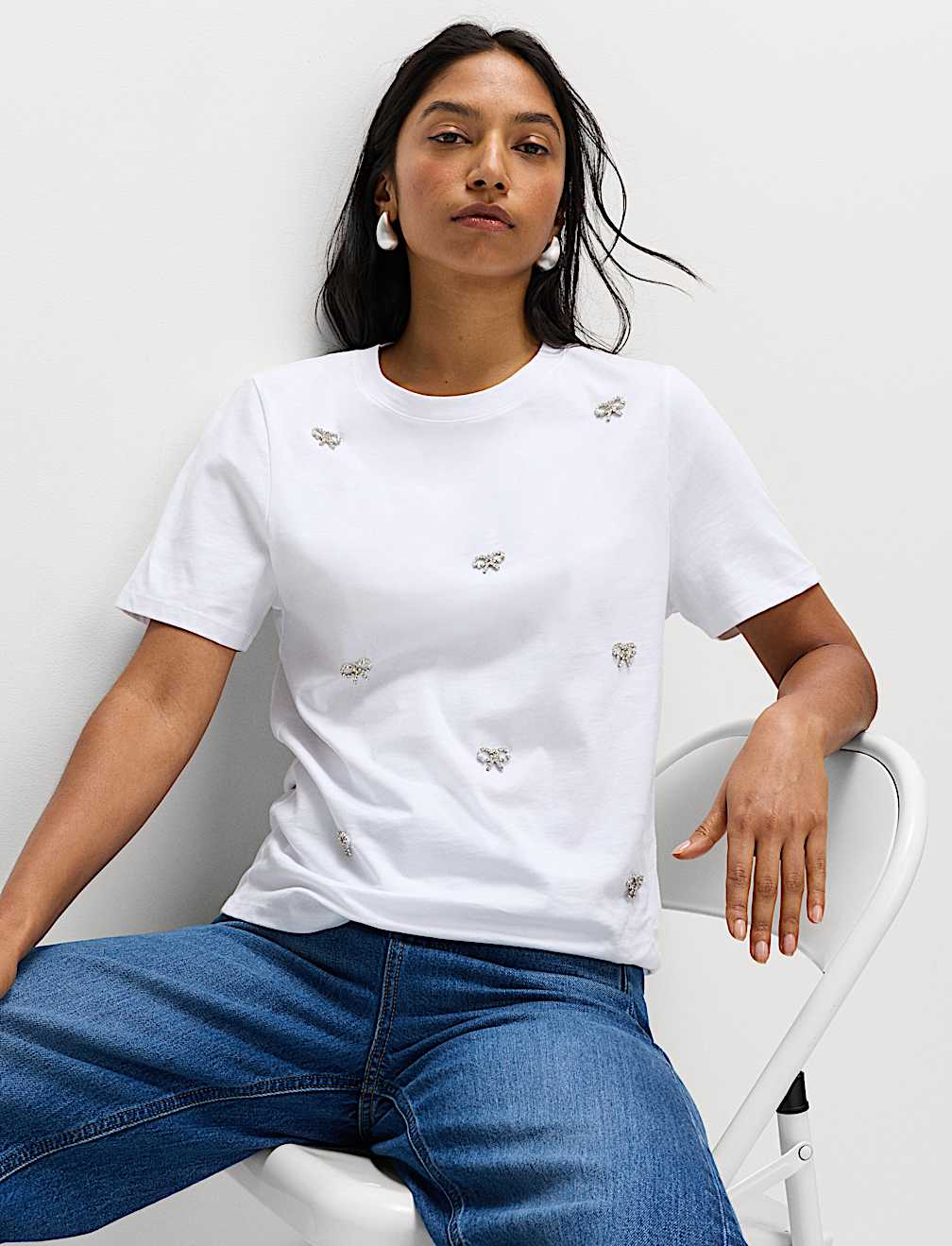 Pure Cotton Embellished Bow Top