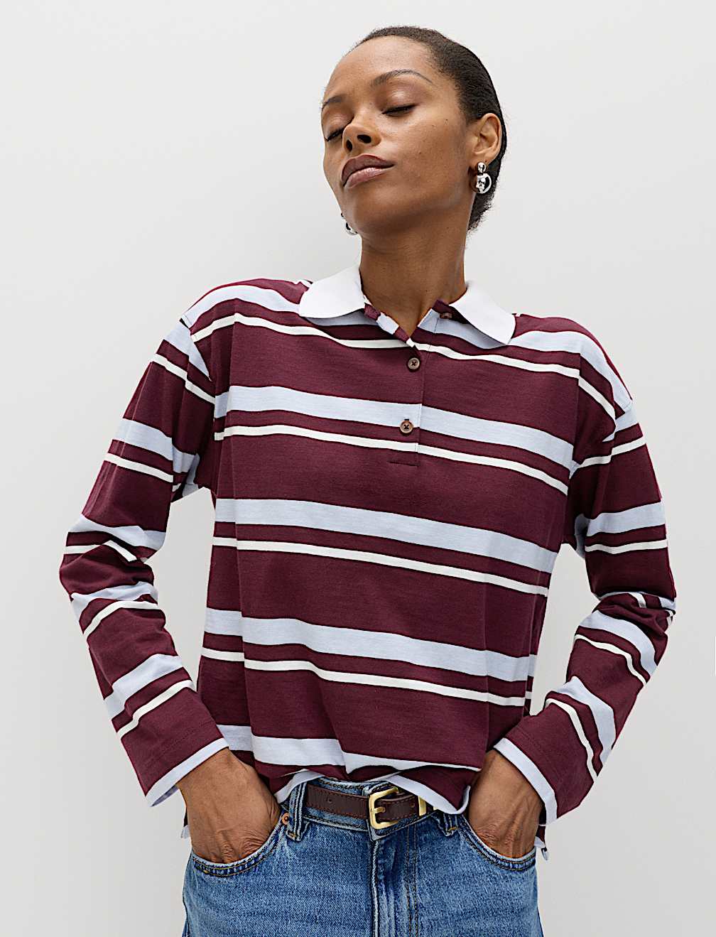 Pure Cotton Striped Long Sleeve Rugby Top