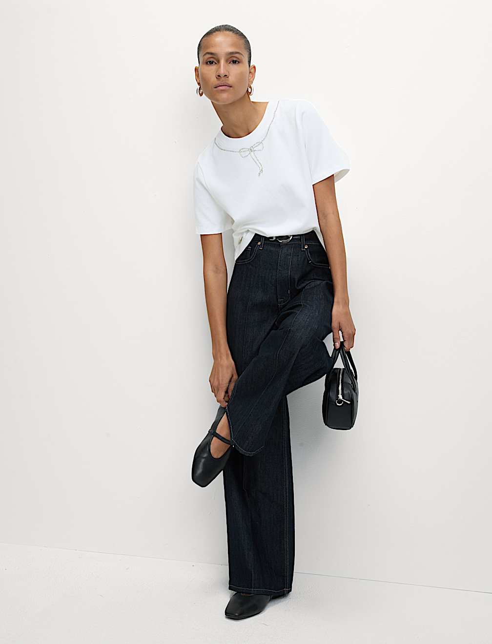 Pure Cotton Bow Embellished T-Shirt