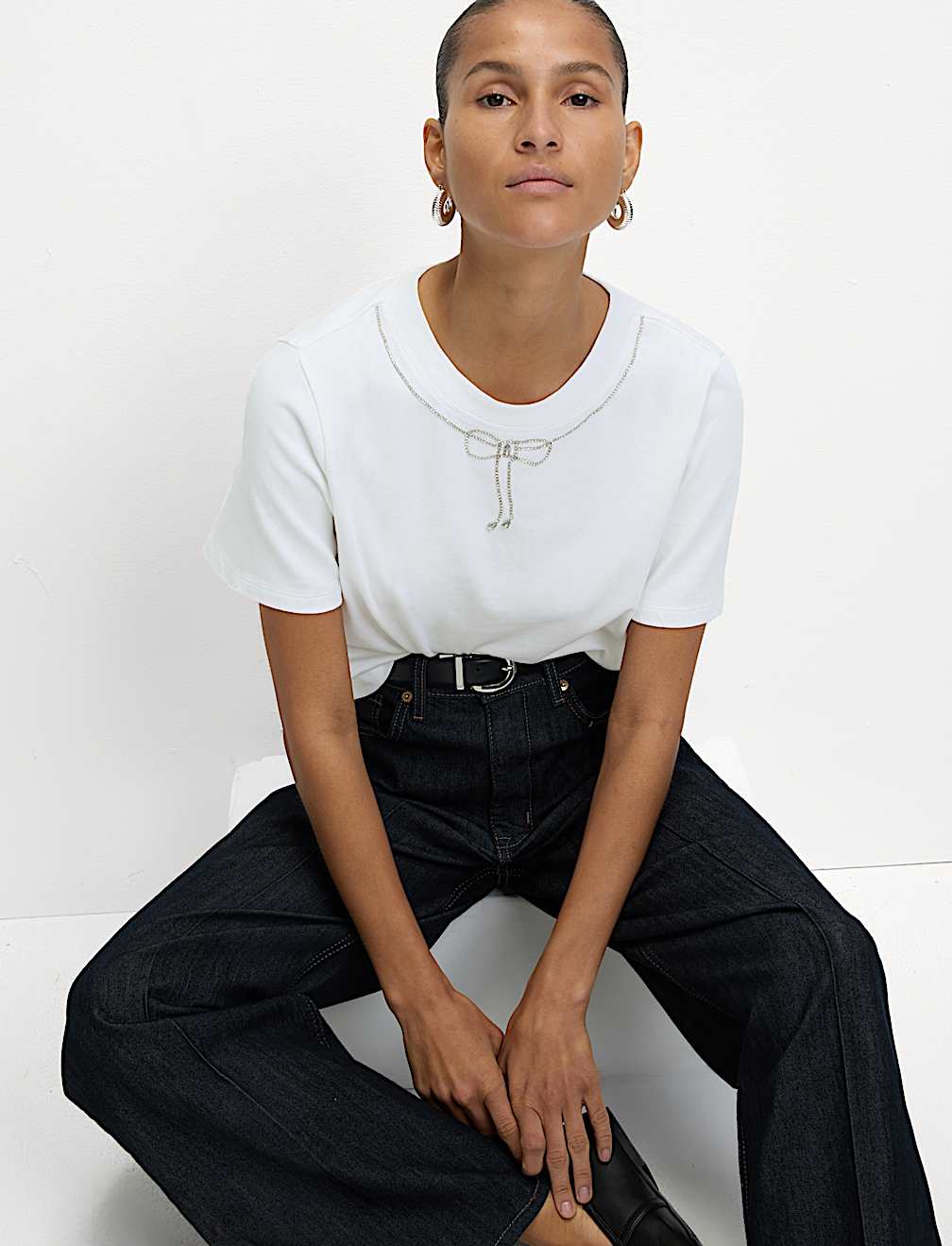 Pure Cotton Bow Embellished T-Shirt