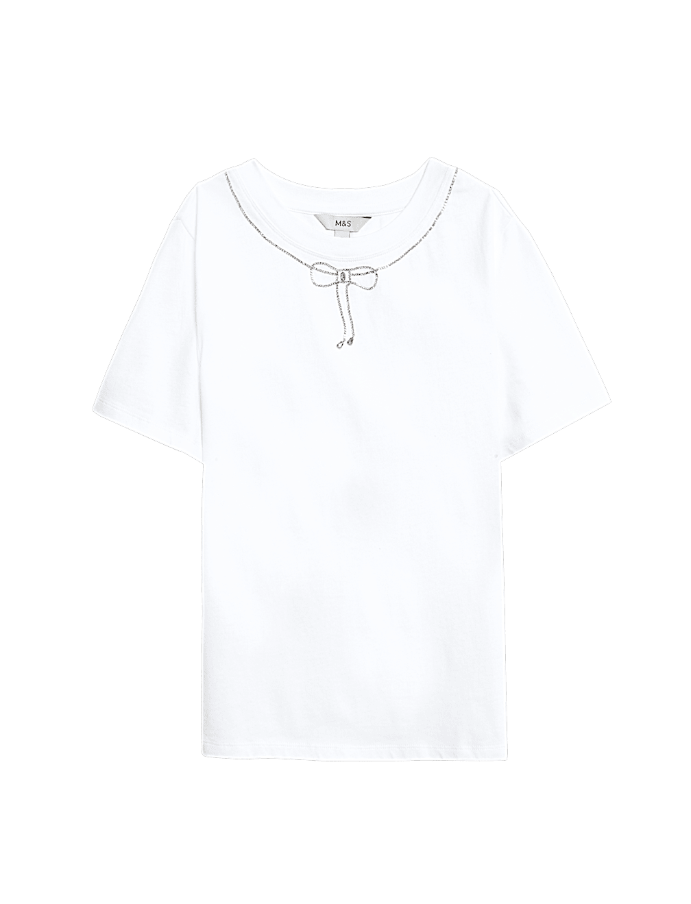 Pure Cotton Bow Embellished T-Shirt