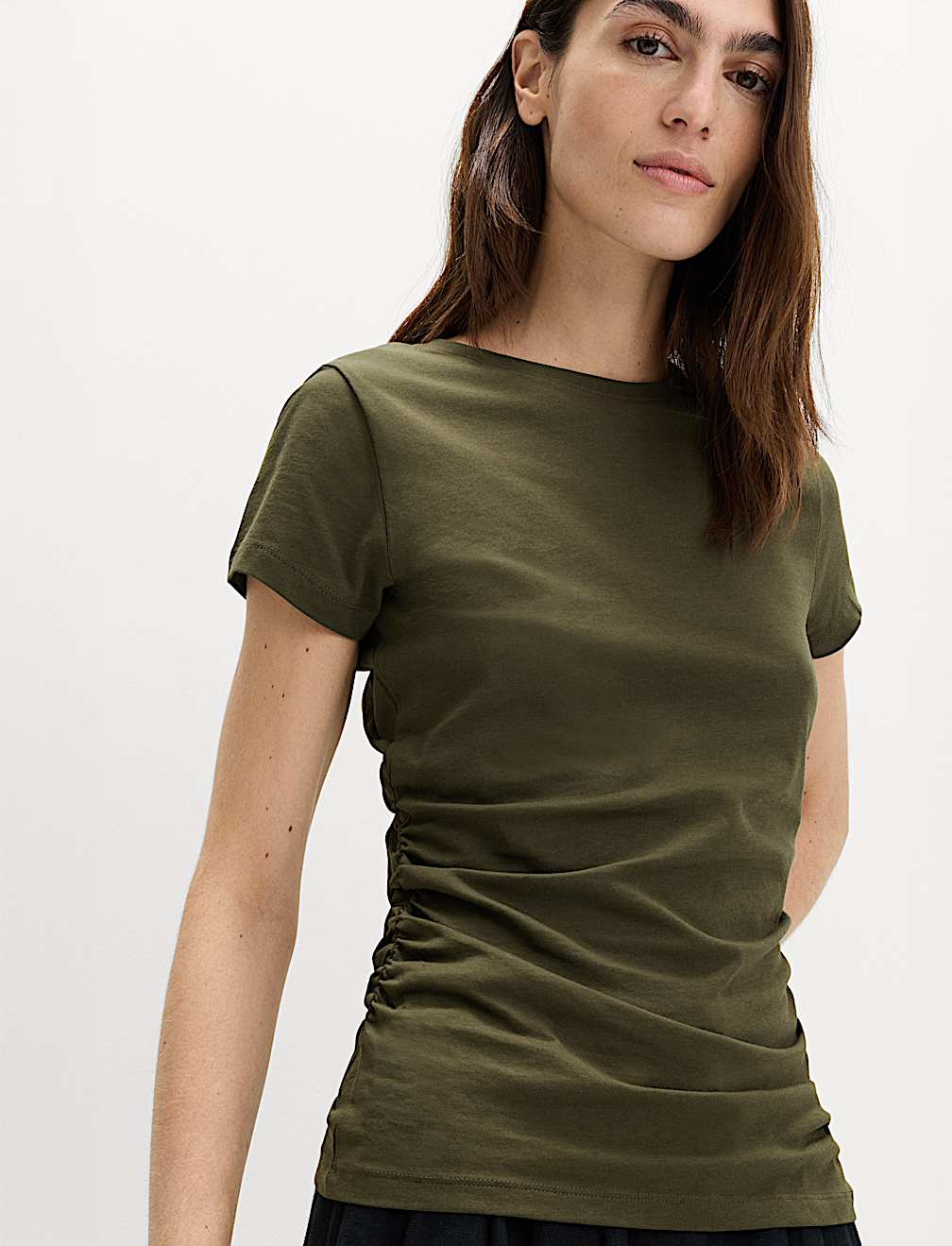 Pure Cotton Slim Fit Ruched T-Shirt