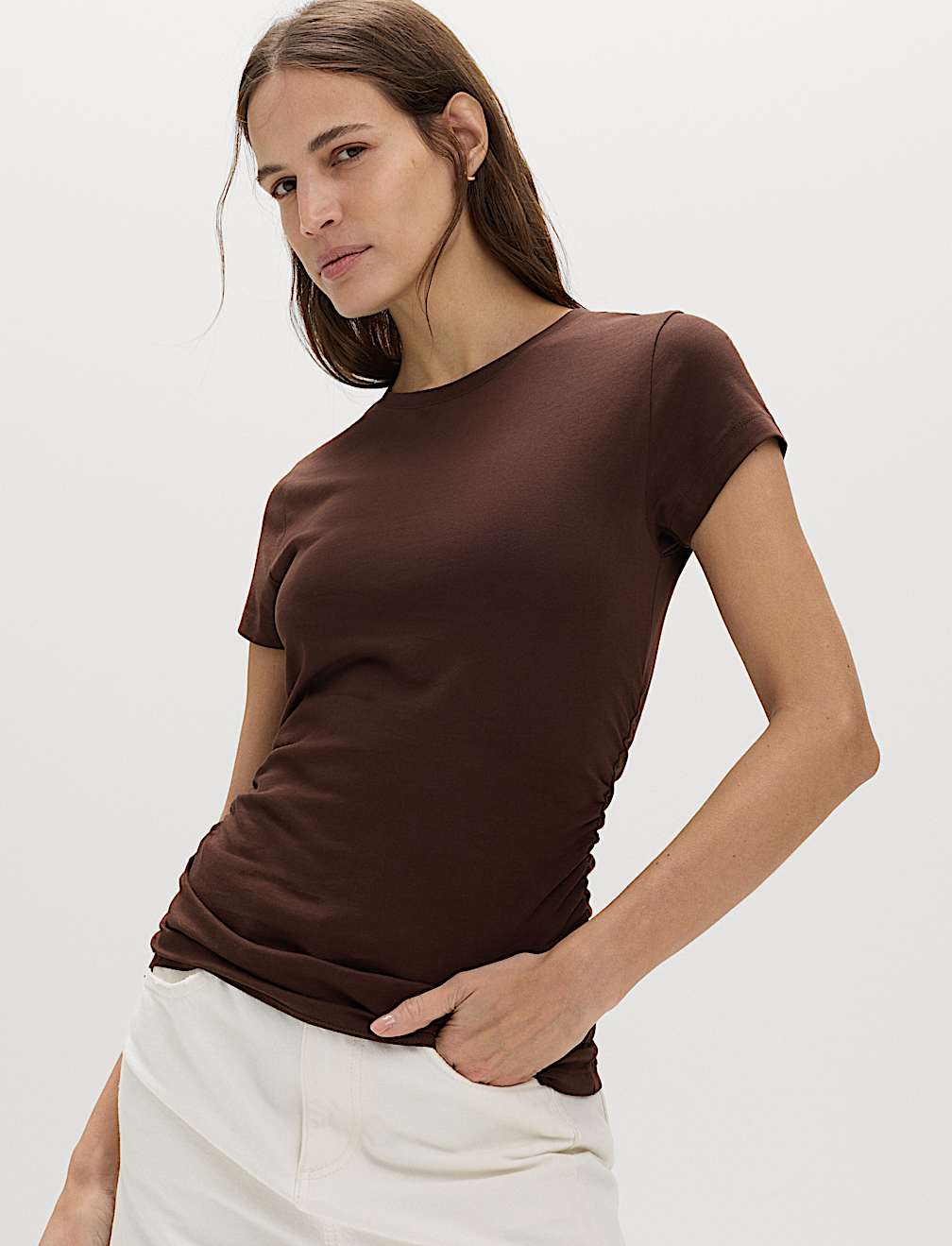 Pure Cotton Slim Fit Ruched T-Shirt