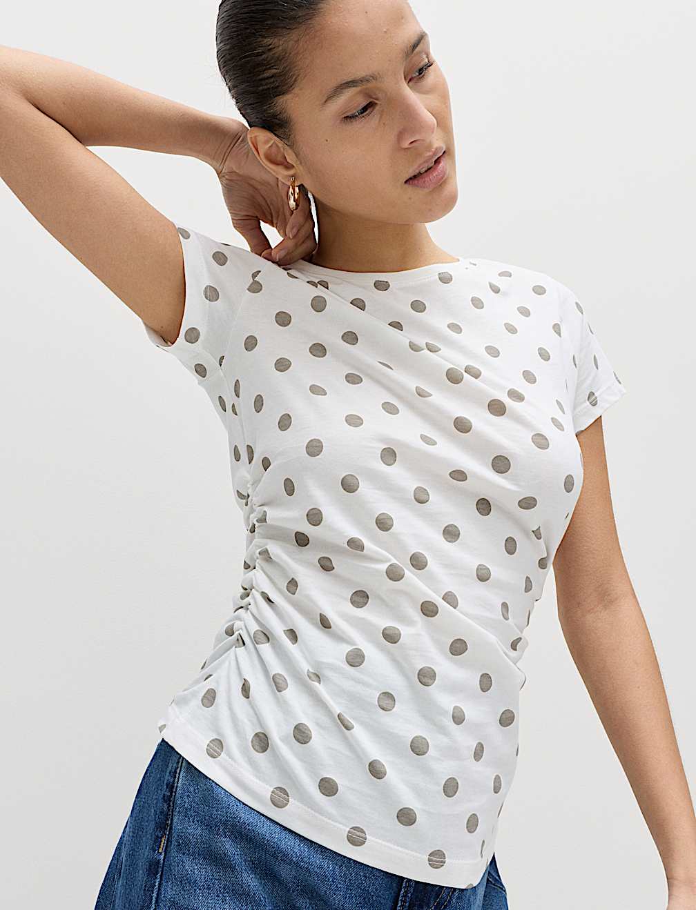 Pure Cotton Slim Fit Ruched T-Shirt