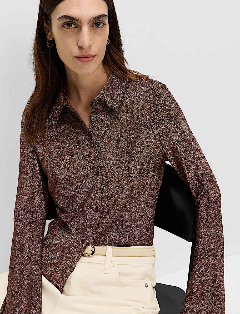 Sparkly Fitted Flute Sleeve Shirt