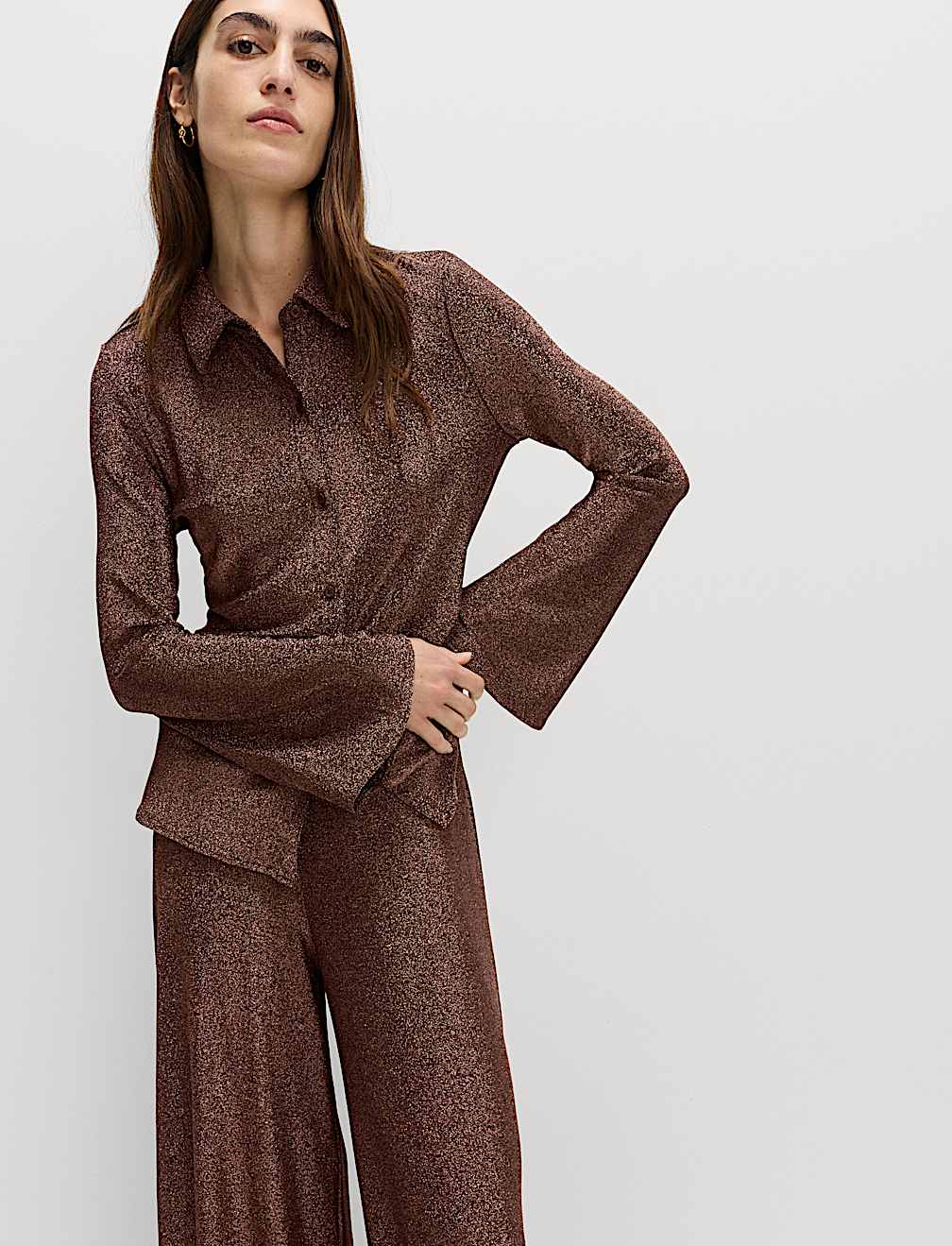 Sparkly Fitted Flute Sleeve Shirt