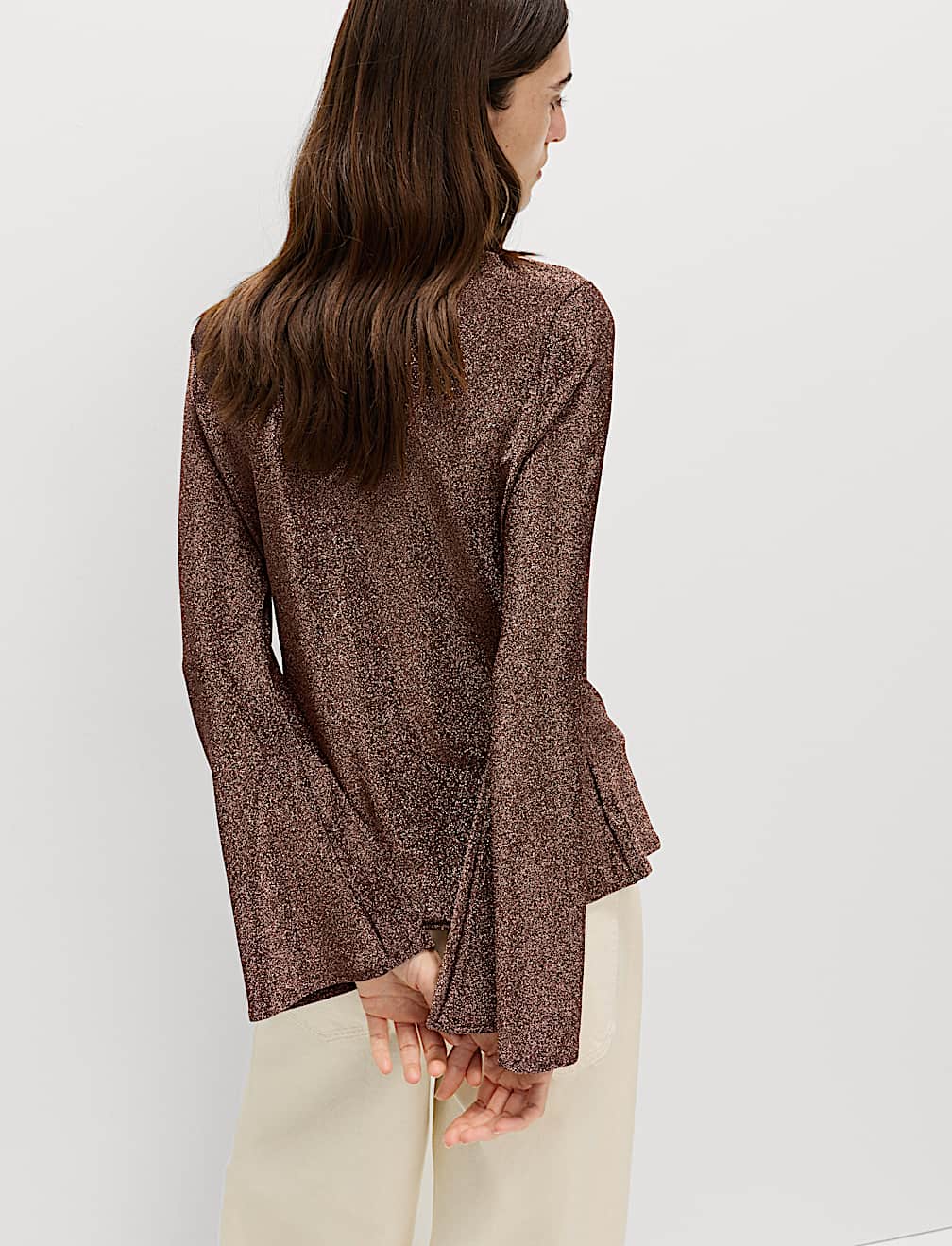 Sparkly Fitted Flute Sleeve Shirt