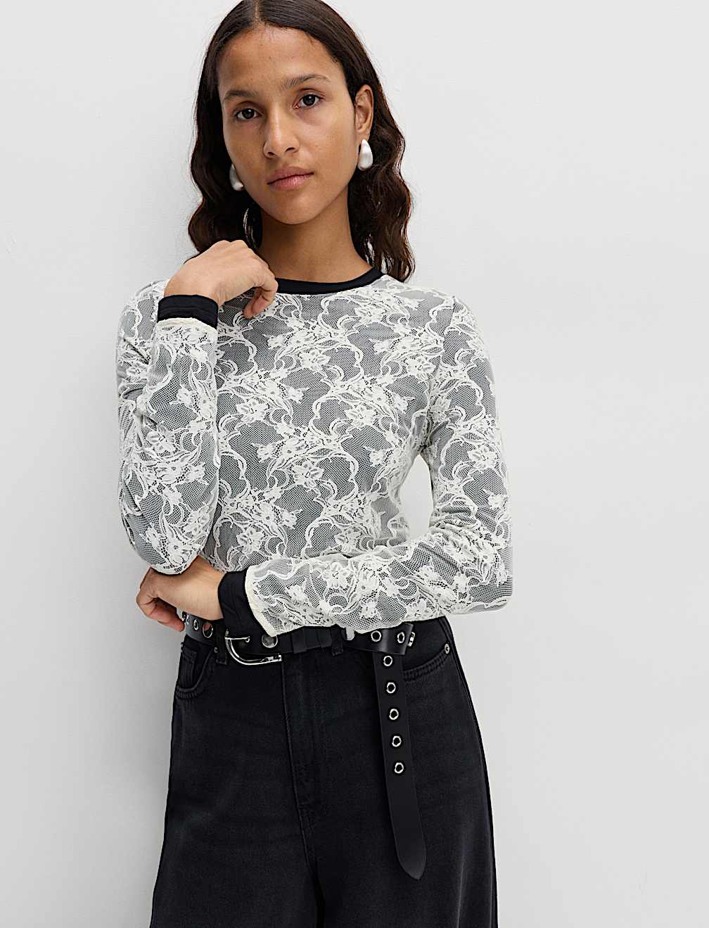 Lace Jersey Long Sleeve Top