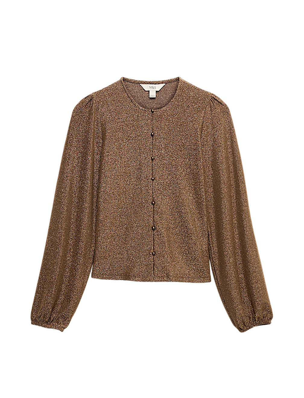 Sparkly Button Through Blouson Sleeve Top