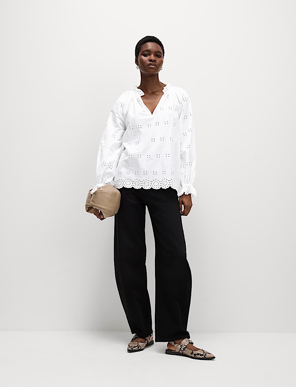 Pure Cotton Broderie Frill Detail Blouse