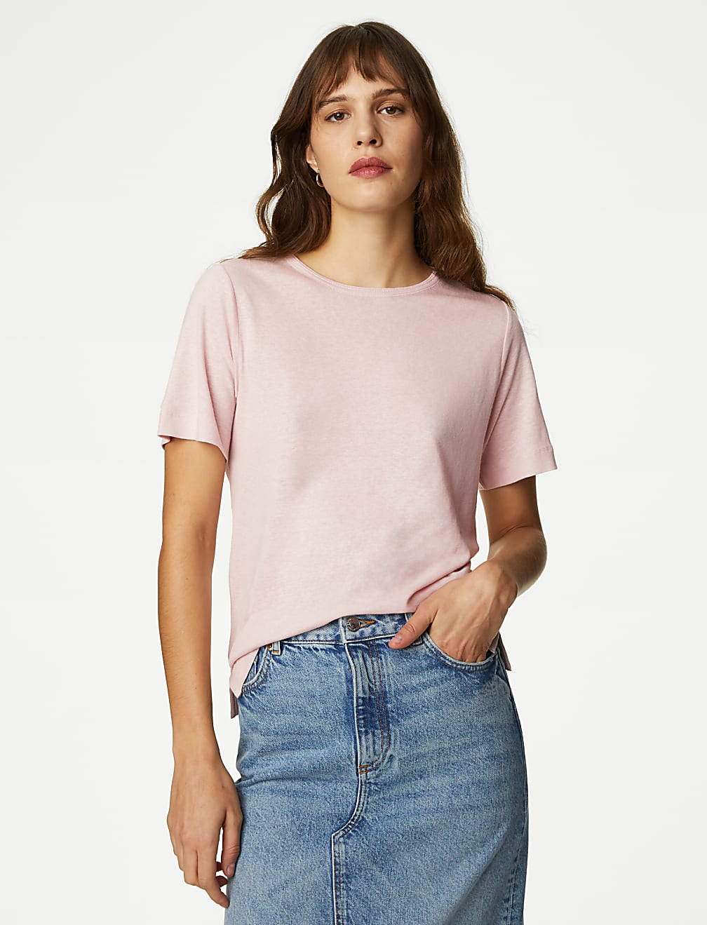 Linen Blend Crew Neck Top