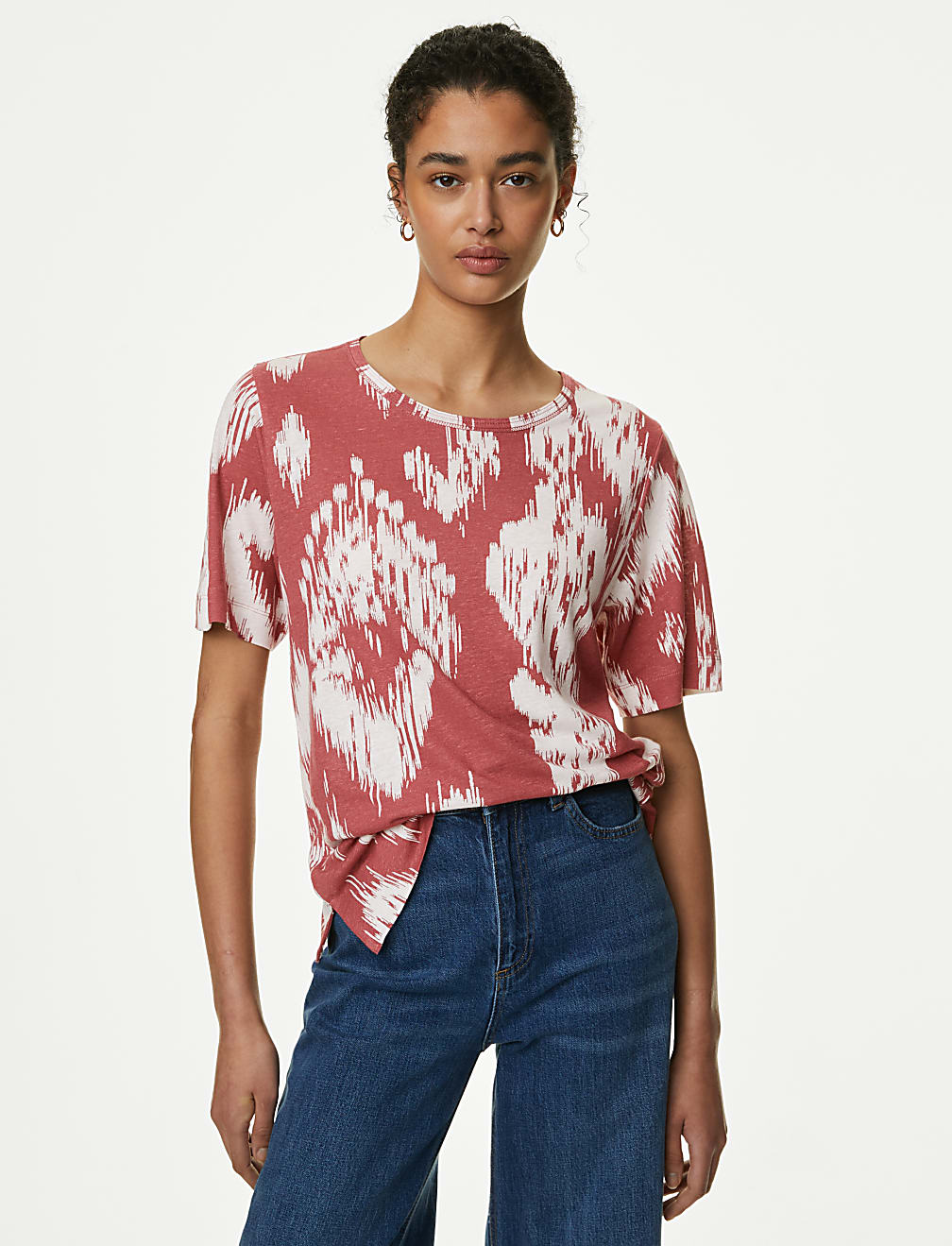 Linen Blend Printed Top