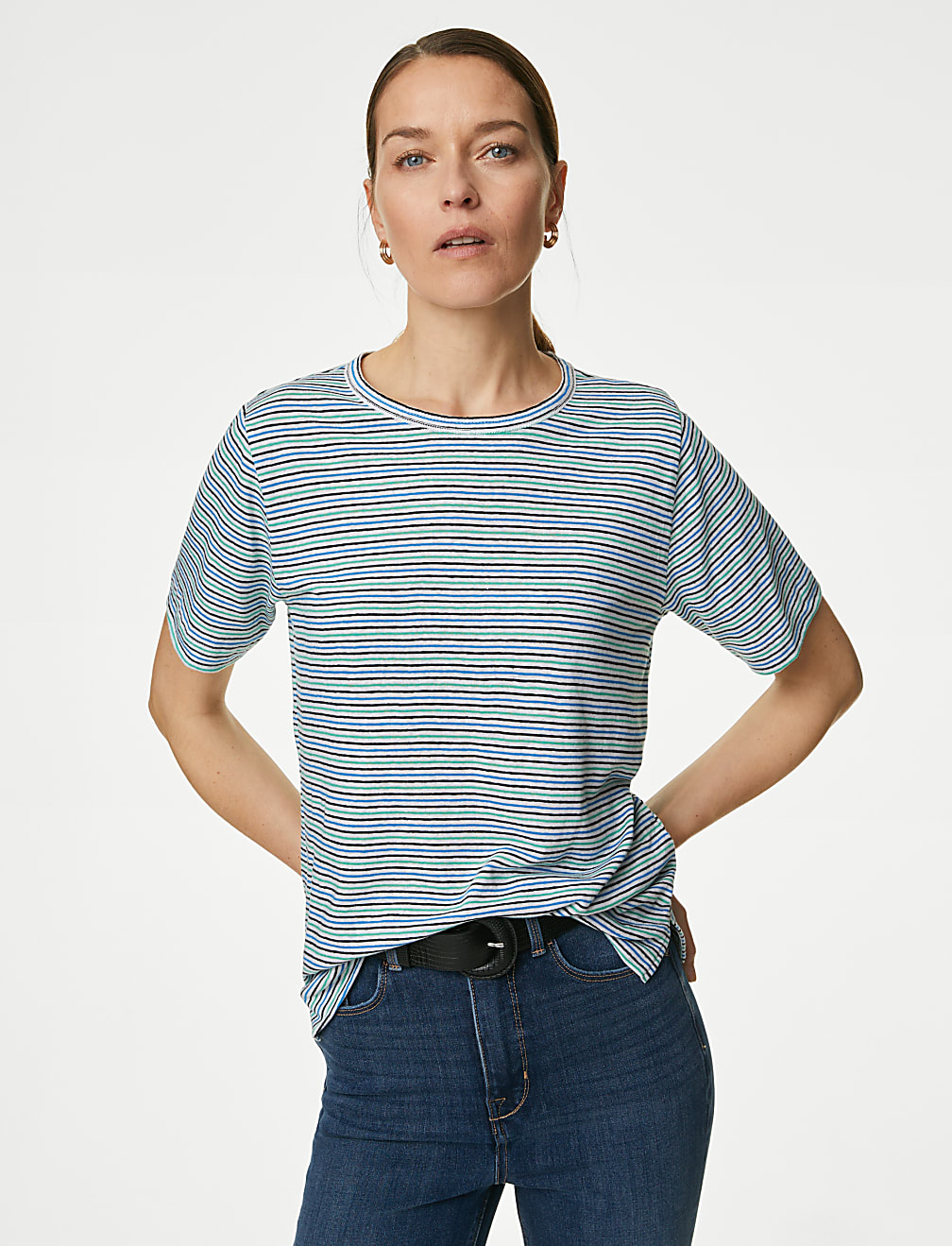 Linen Blend Striped T-Shirt
