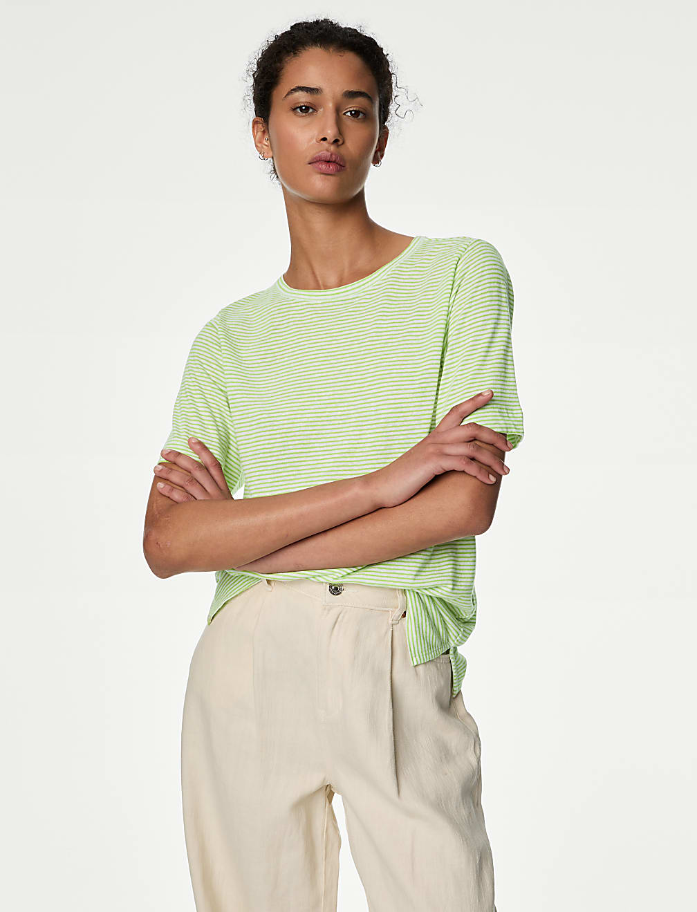 Linen Blend Striped T-Shirt