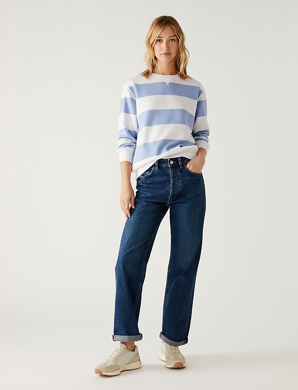Cotton Rich Striped Crew Neck Sweatshirt