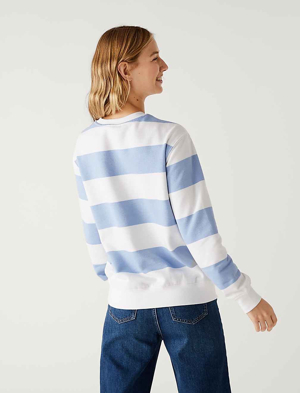 Cotton Rich Striped Crew Neck Sweatshirt