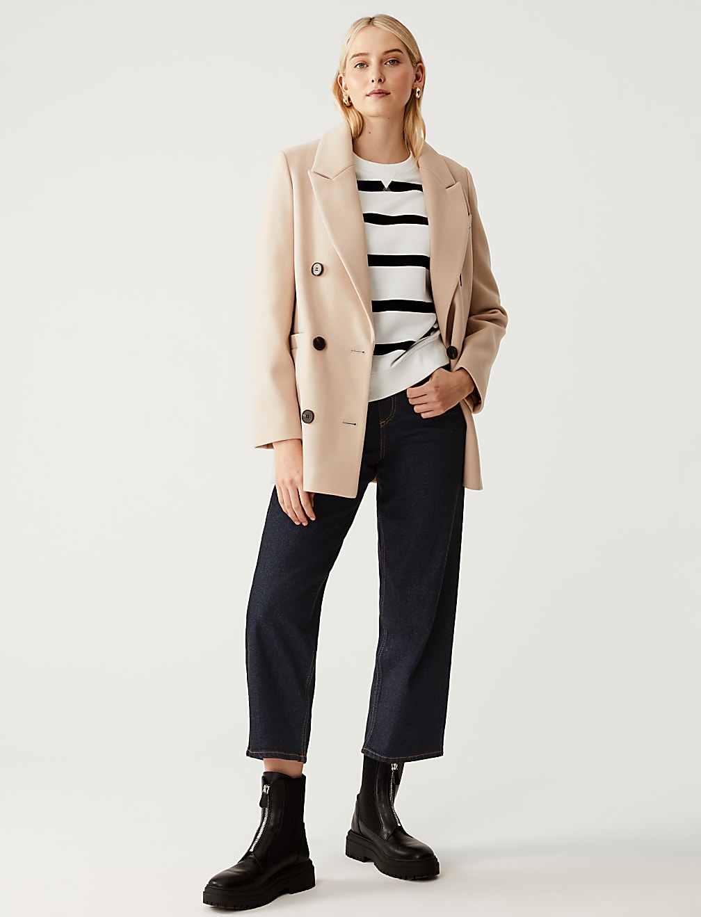 Cotton Rich Striped Crew Neck Sweatshirt
