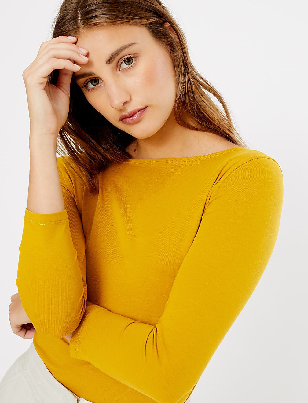 Cotton Rich Slash Neck Fitted T-Shirt