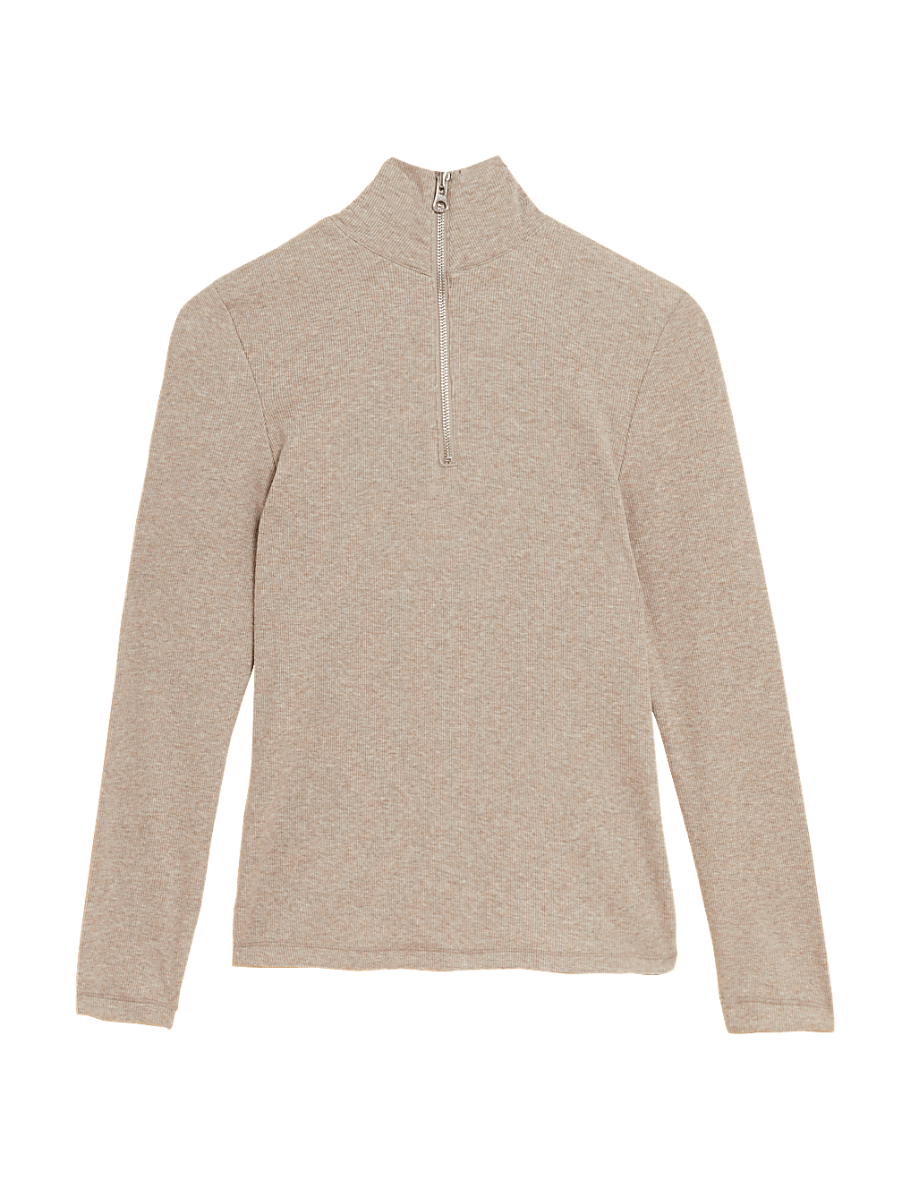 Cotton Rich Ribbed Zip Up Long Sleeve Top