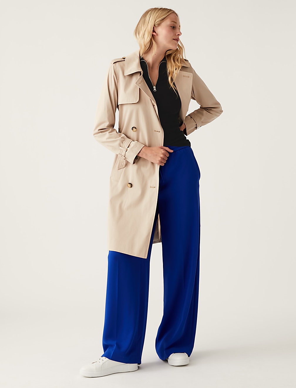 Cotton Rich Ribbed Zip Up Long Sleeve Top