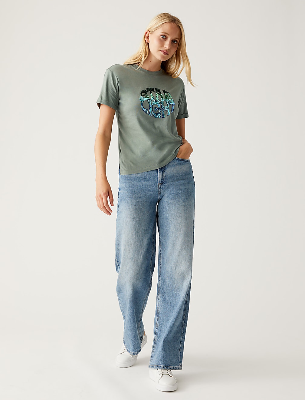 Cotton Rich Embellished Slogan T-Shirt