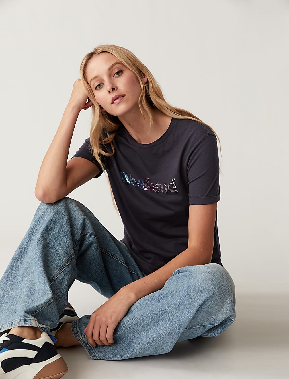 Cotton Rich Embellished Slogan T-Shirt
