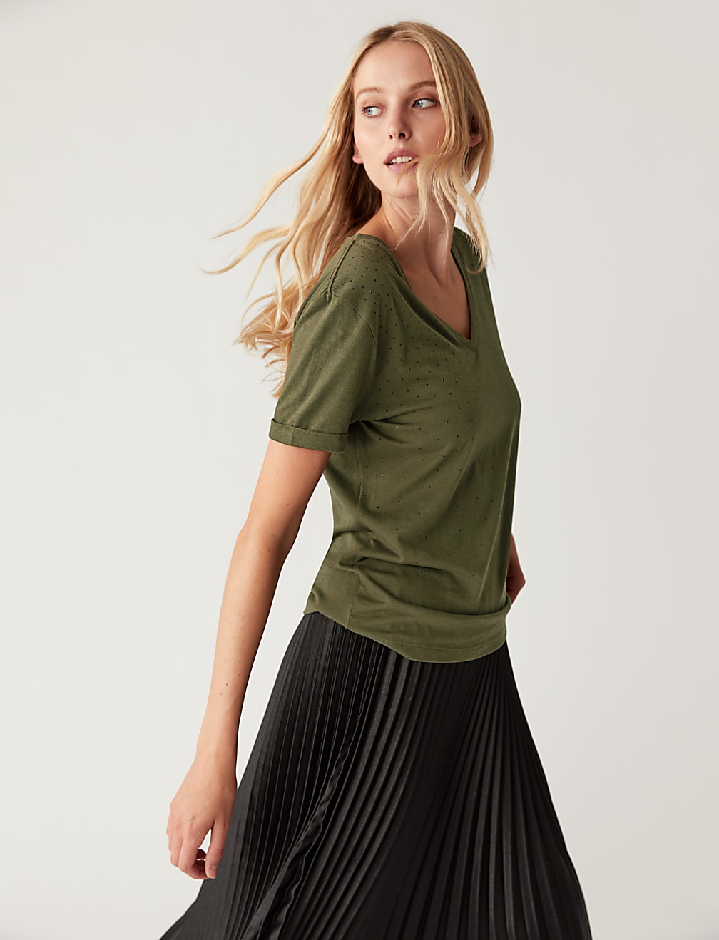Cotton Modal Blend Embellished T-Shirt