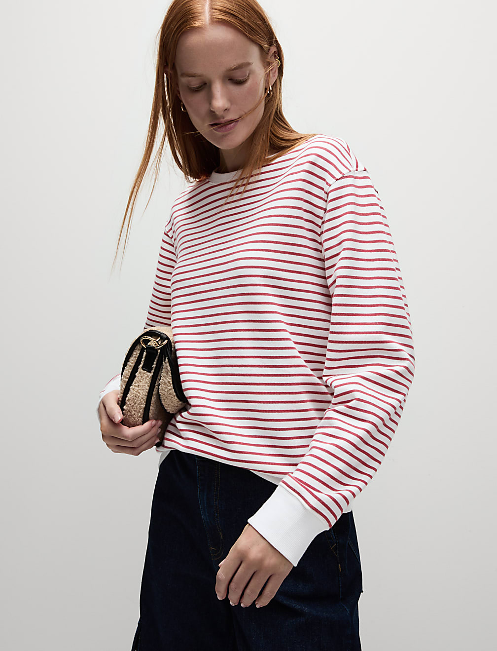 Pure Cotton Striped Crew Neck Sweatshirt