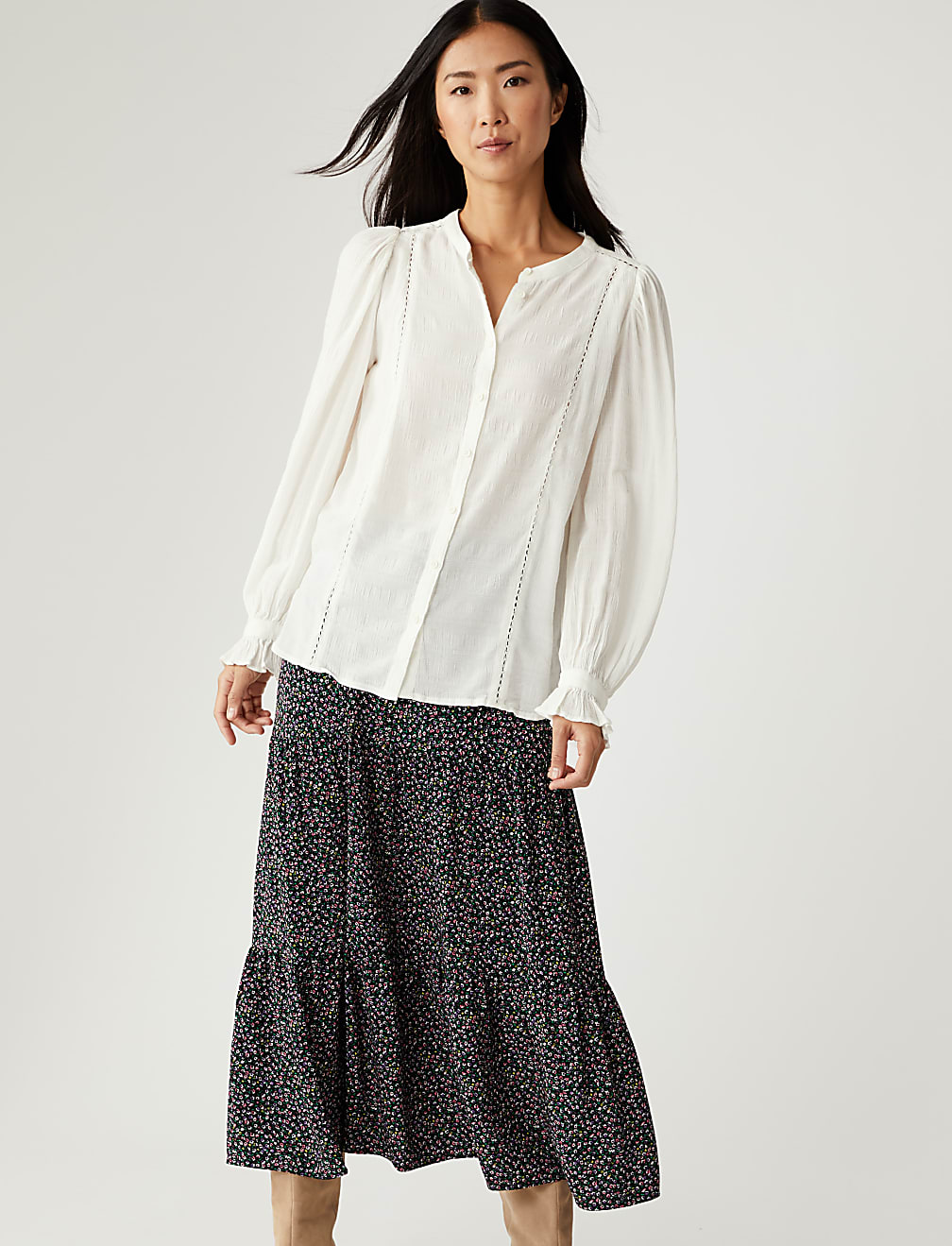 Cotton Blend Popover Blouse