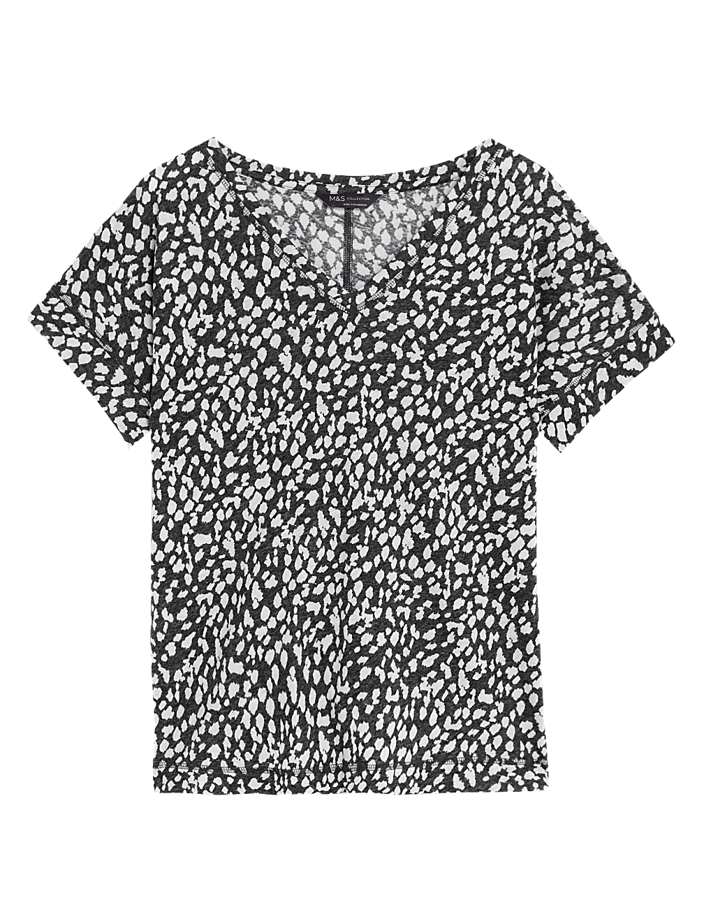 Linen Rich Printed V-Neck T-Shirt