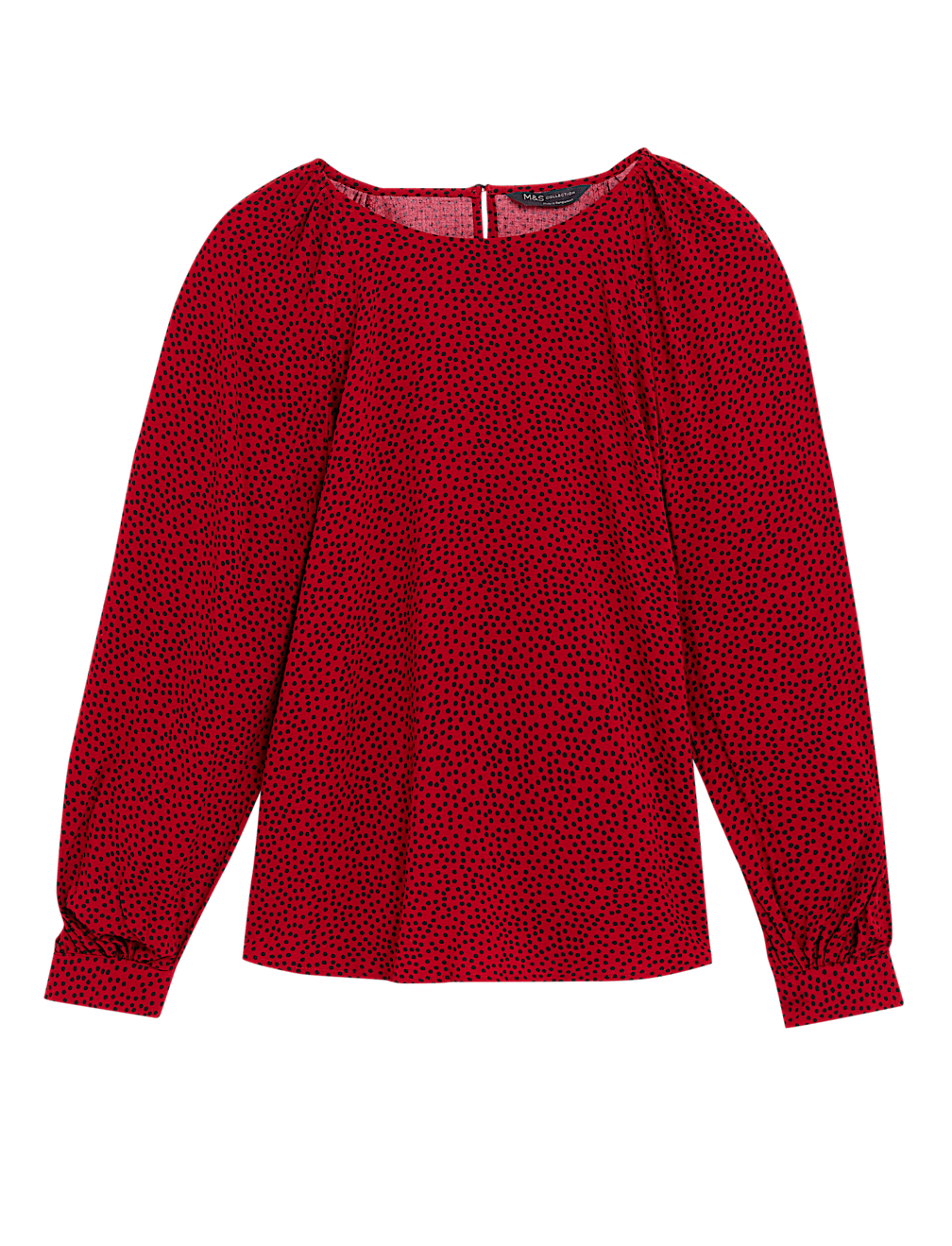 Printed Crew Neck Blouson Sleeve Blouse