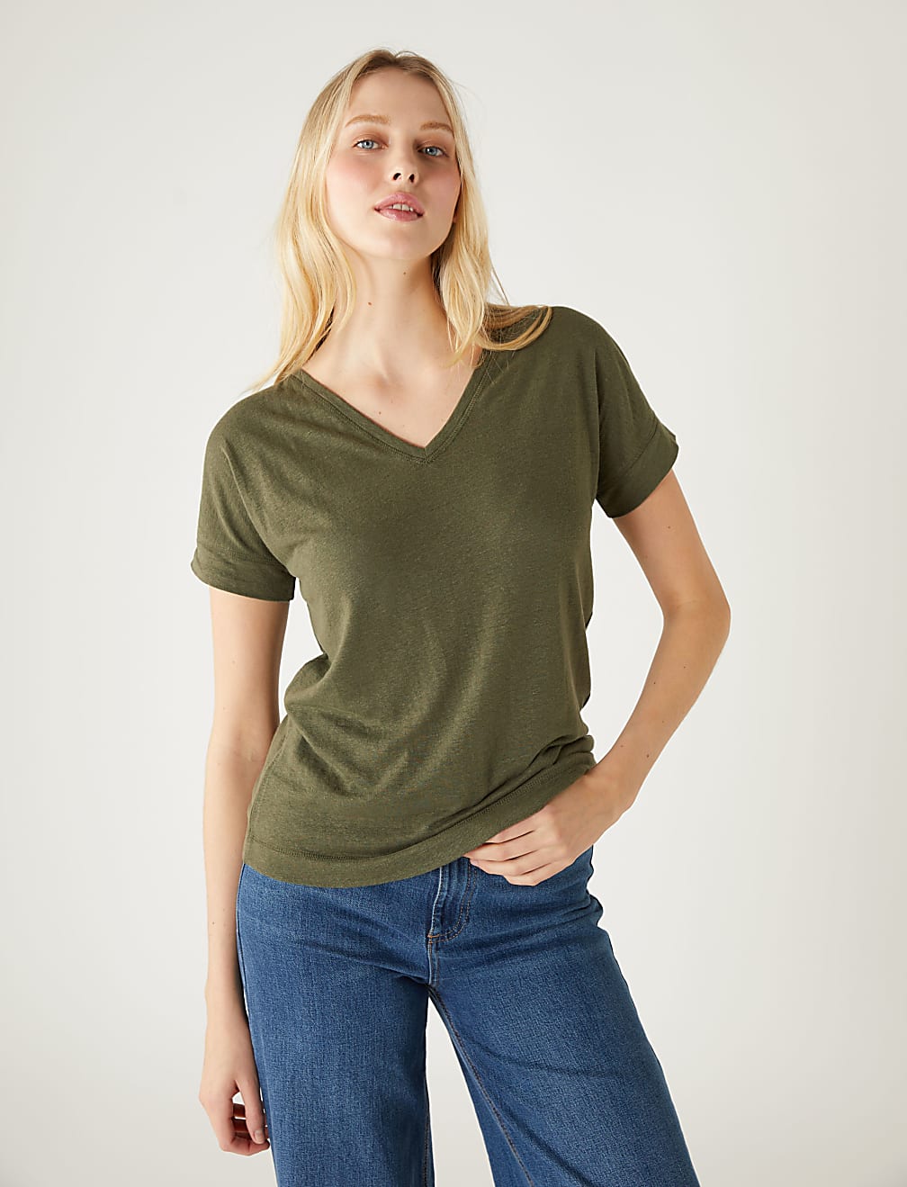 Linen Rich V-Neck T-Shirt