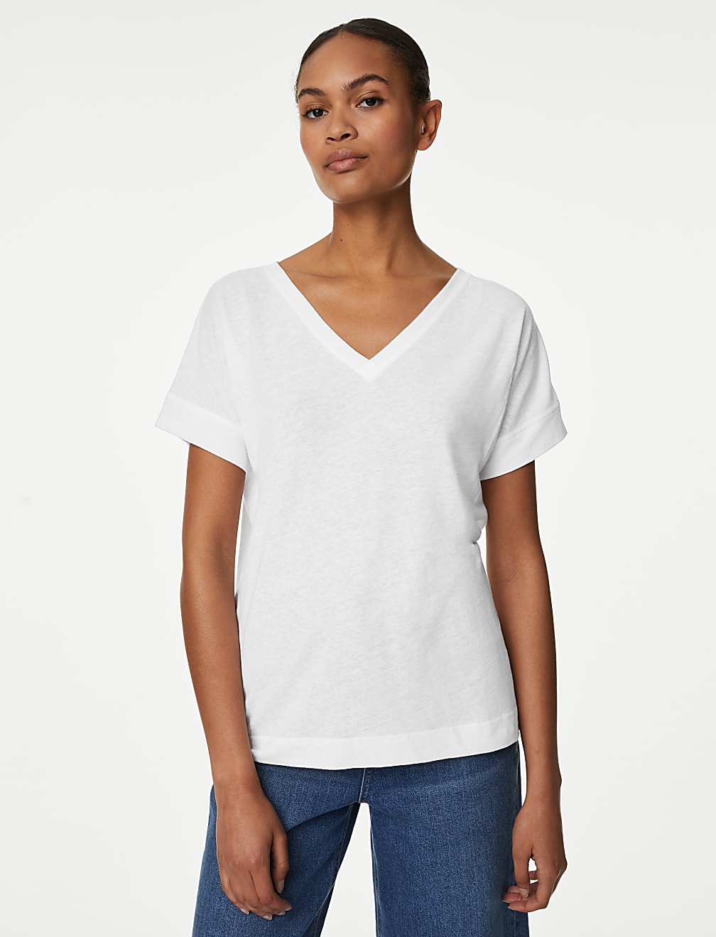 Linen Rich V-Neck T-Shirt