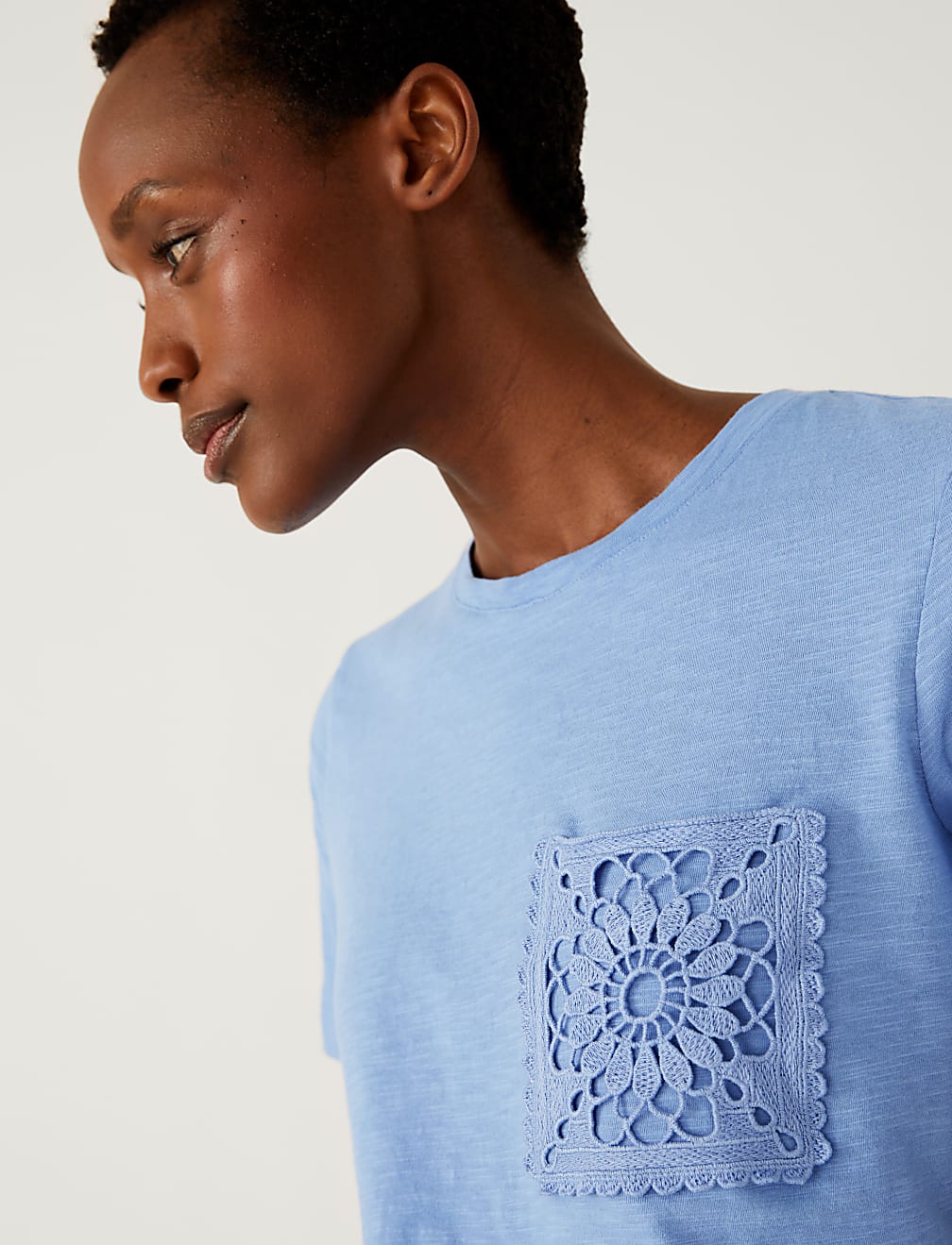 Pure Cotton Lace Pocket T-Shirt