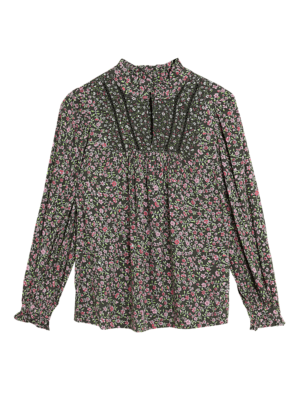 Floral Frill Neck Long Sleeve Blouse