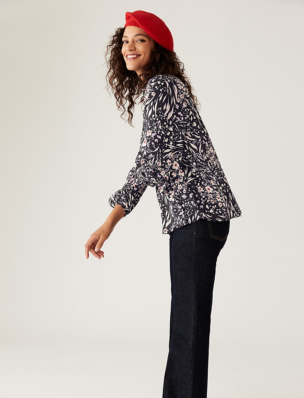 Star Print Sparkly Round Neck Blouse