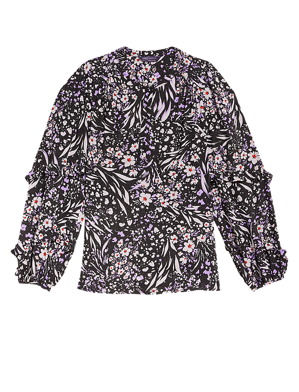 Star Print Sparkly Round Neck Blouse